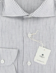 Luigi Borrelli Light Gray Striped Linen Shirt - Slim - (ZK) - Parent