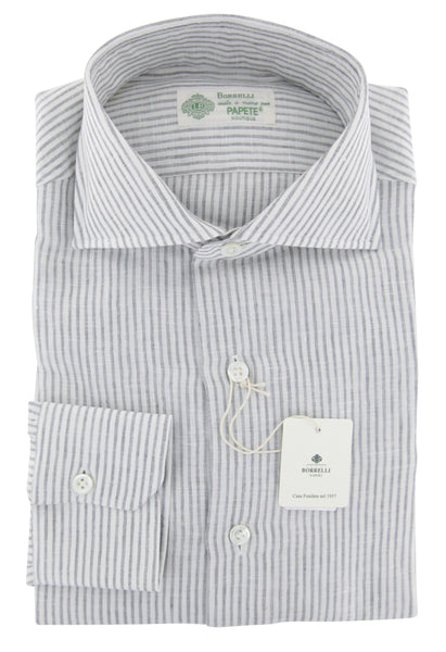 Luigi Borrelli Light Gray Striped Linen Shirt - Slim - (ZJ) - Parent