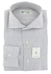 Luigi Borrelli Light Gray Striped Linen Shirt - Slim - 17.5/44 (ZJ)