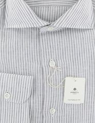 Luigi Borrelli Light Gray Striped Linen Shirt - Slim - (ZJ) - Parent