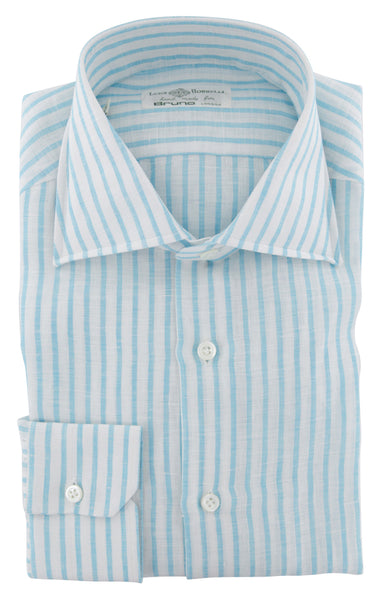 Luigi Borrelli Light Blue Striped Linen Dress Shirt - X Slim - (107) - Parent