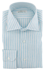 Luigi Borrelli Light Blue Striped Linen Dress Shirt - X Slim 15.5/39 (107)