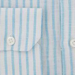 Luigi Borrelli Light Blue Striped Linen Dress Shirt - X Slim - (107) - Parent