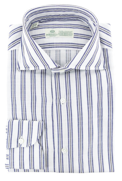 Luigi Borrelli Navy Blue Striped Cotton Shirt - Slim - (275) - Parent