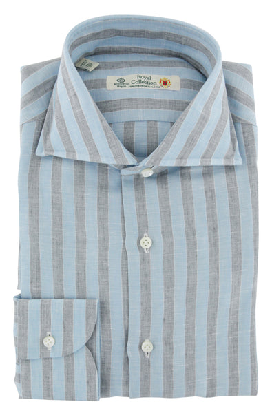 Luigi Borrelli Light Blue Striped Linen Dress Shirt - X Slim - (94) - Parent