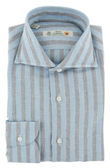 Luigi Borrelli Light Blue Striped Linen Dress Shirt - X Slim - 14.5/37 (94)