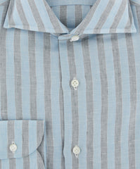Luigi Borrelli Light Blue Striped Linen Dress Shirt - X Slim - (94) - Parent