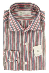 Luigi Borrelli Navy Blue Striped Linen Shirt - Extra Slim - (Z1) - Parent