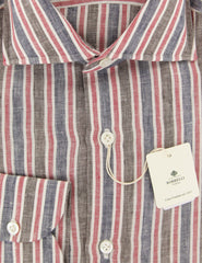 Luigi Borrelli Navy Blue Striped Linen Shirt - Slim - (Z1) - Parent