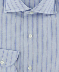 Luigi Borrelli Light Blue Striped Linen Dress Shirt - Extra Slim - (93) - Parent