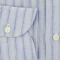 Luigi Borrelli Light Blue Striped Linen Dress Shirt - Slim - (93) - Parent