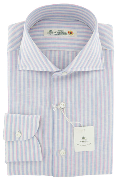 Luigi Borrelli Light Blue Striped Linen Shirt - Slim - (ZM) - Parent