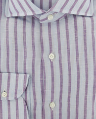 Luigi Borrelli Light Blue Striped Linen Dress Shirt - X Slim - (99) - Parent