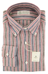 Luigi Borrelli Navy Blue Striped Linen Shirt - Slim - (Z0) - Parent