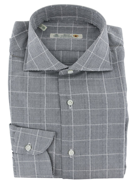 Luigi Borrelli Gray Plaid Cotton Dress Shirt - Extra Slim - (8D) - Parent