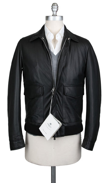 Luigi Borrelli Black Leather Solid Jacket - (OW3121G131090) - Parent