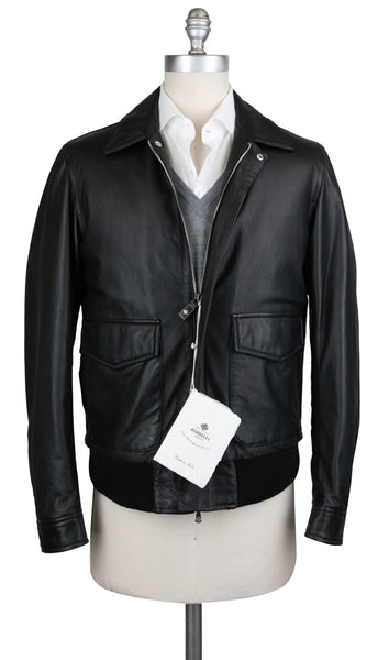 Luigi Borrelli Black Leather Solid Jacket - (OW3121X10) - Parent