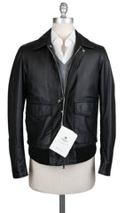 Luigi Borrelli Black Leather Solid Jacket - 38/48 - (OW3121X10)