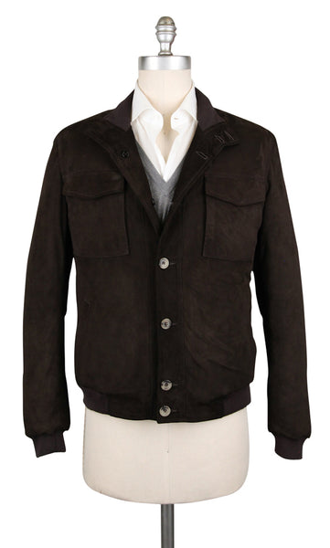 Luigi Borrelli Dark Brown Leather Solid Jacket - (LB701165) - Parent