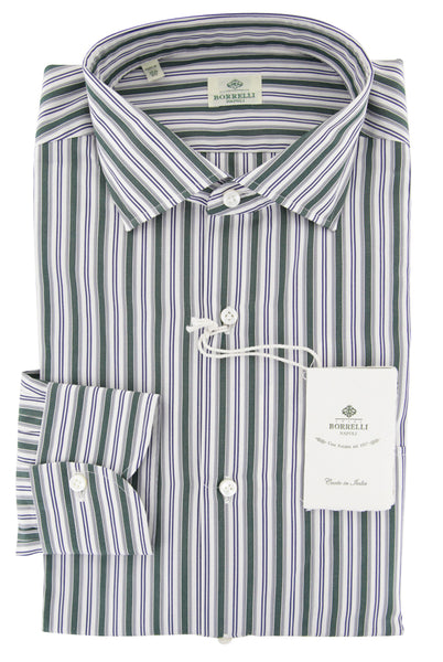 Luigi Borrelli Dark Green Striped Cotton Shirt - Extra Slim - (3R) - Parent