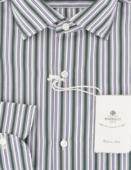 Luigi Borrelli Dark Green Striped Cotton Shirt - Extra Slim - (3R) - Parent
