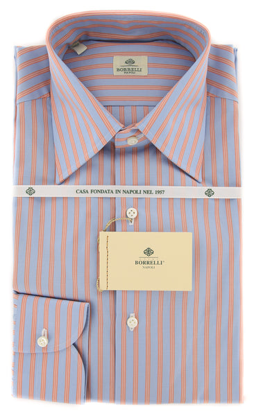 $450 Luigi Borrelli Blue Striped Cotton Shirt - Slim - (DR1654NICOLA) - Parent