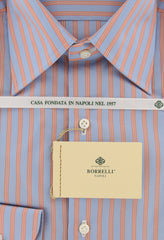 $450 Luigi Borrelli Blue Striped Cotton Shirt - Slim - (DR1654NICOLA) - Parent