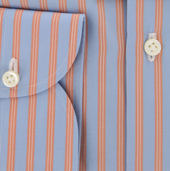 $450 Luigi Borrelli Blue Striped Cotton Shirt - Slim - (DR1654NICOLA) - Parent