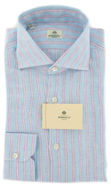 Luigi Borrelli Light Blue Striped Shirt - X Slim - (EV122NANSTPT2) - Parent