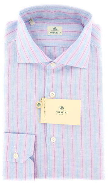 Luigi Borrelli Light Blue Striped Shirt - Extra Slim - (EV124NANST) - Parent