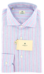 Luigi Borrelli Light Blue Striped Shirt - Extra Slim- 15.75/40 (EV124NANST)