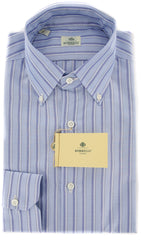 Luigi Borrelli Light Blue Striped Shirt - Extra Slim- 15/38 (EV161RPHP2)