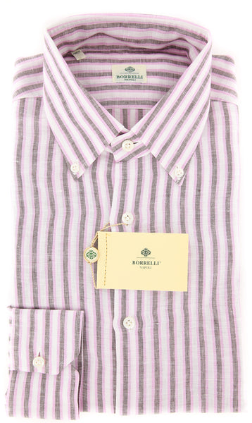 Luigi Borrelli Pink Striped Shirt - Extra Slim - 17/43 - (EV175RALPH)