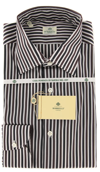 Luigi Borrelli Brown Striped Cotton Shirt - Extra Slim - (TN) - Parent