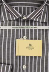 Borrelli Brown Striped Shirt - Extra Slim - 15.5/39 - (EVTS4296GIANNI)