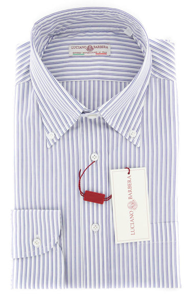 New $575 Luciano Barbera Blue Striped Shirt - Slim - M/M - (1059767123073)