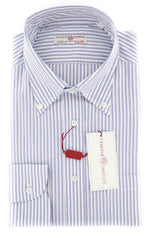 New $575 Luciano Barbera Blue Striped Shirt - Slim - M/M - (1059767123073)