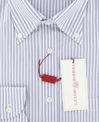 New $575 Luciano Barbera Blue Striped Shirt - Slim - M/M - (1059767123073)