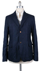 Luciano Barbera Navy Blue Wool Plaid Jacket - 44/54 - (1113363539586)