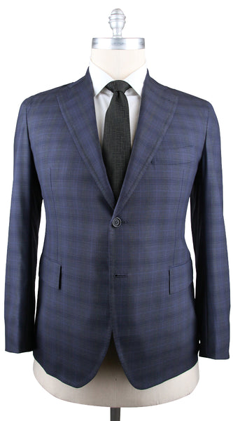 Orazio Luciano Navy Blue Plaid Wool Suit - Single Breasted - 46/56