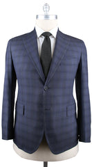 Orazio Luciano Navy Blue Plaid Wool Suit - Single Breasted - 46/56