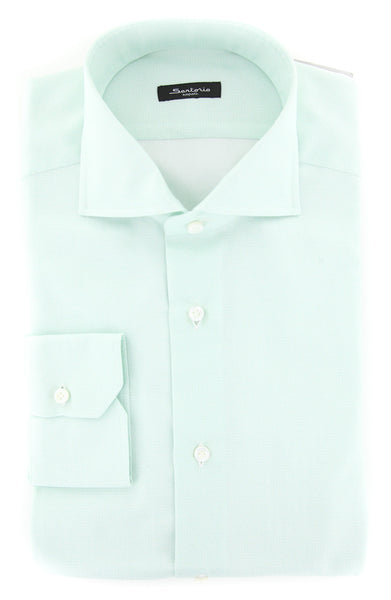 Sartorio Napoli Light Green Houndstooth Shirt - Slim - (SAFNCYX9) - Parent