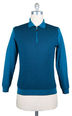 $1200 Svevo Parma Blue Cashmere Blend 1/4 Zip Sweater - M/50 - (SV930264)