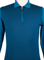 $1200 Svevo Parma Blue Cashmere Blend 1/4 Zip Sweater - M/50 - (SV930264)