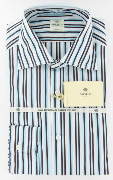 Luigi Borrelli Dark Brown Striped Cotton Shirt - Extra Slim - (YY) - Parent
