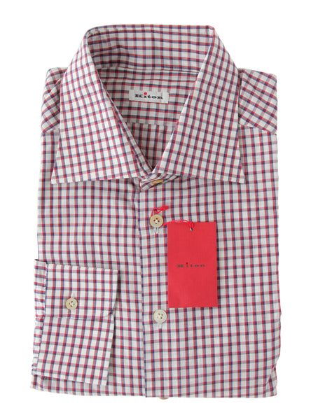 Kiton Red Check Cotton Blend Shirt - Slim - (KT4272227) - Parent