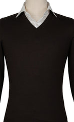 Svevo Parma Dark Brown Cashmere Blend V-Neck Sweater - (SV1019229) - Parent