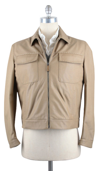 Cesare Attolini Beige Leather Jacket - Zipper Front - 40/50