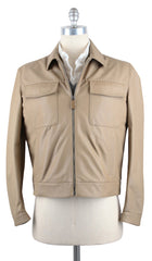 Cesare Attolini Beige Leather Jacket - Zipper Front - 40/50