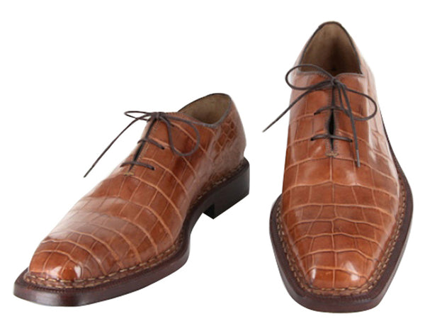Sutor Mantellassi Caramel Brown Crocodile Shoes - Lace Up - 9.5/42.5